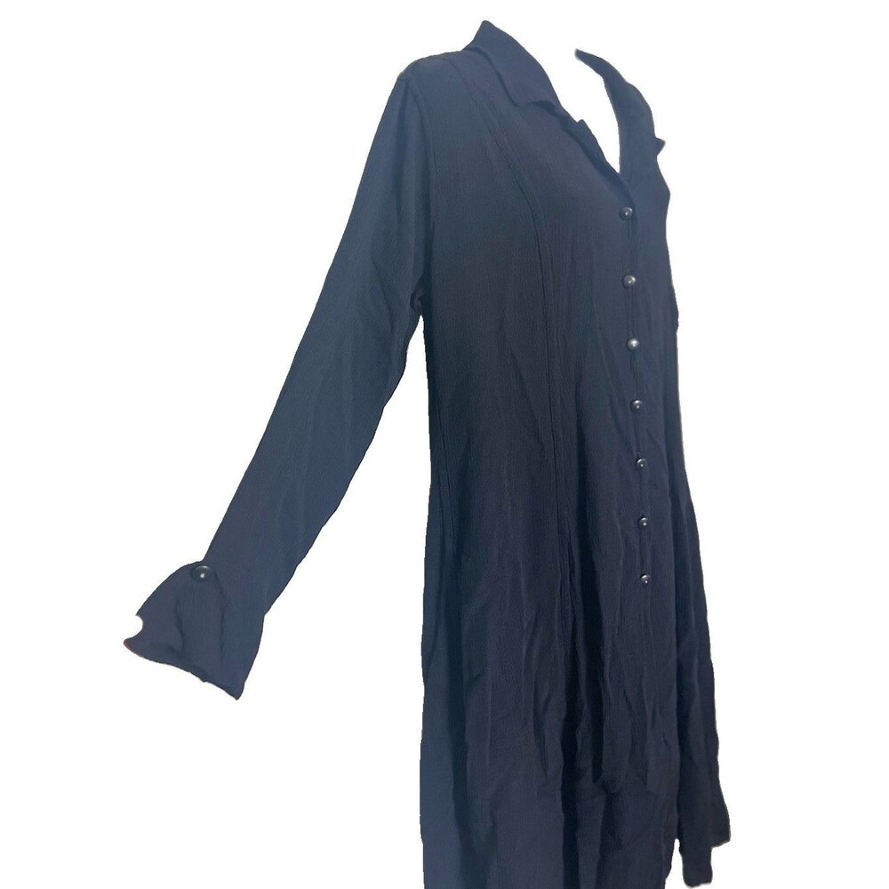 Flax Jeanne Engelhart Size Large Midi Button Front Shirt Dress Black Lagenlook - Picture 4 of 12